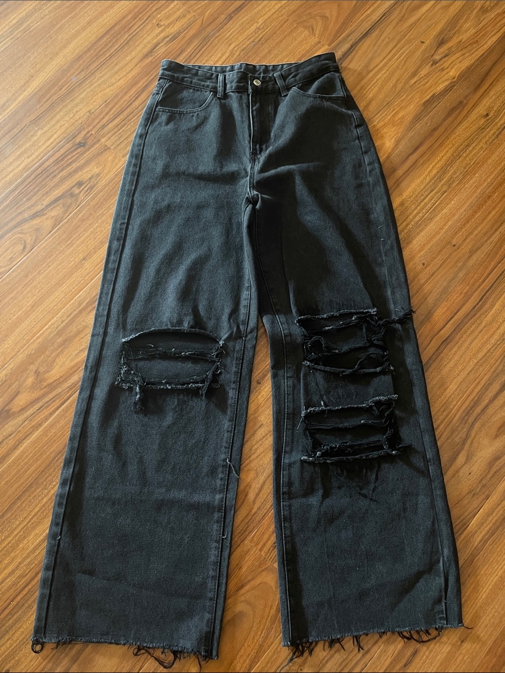 Black Distressed Wide-Leg Women’s Jeans